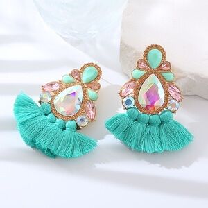 Elegant Turquoise and Pink Tassel Earrings
